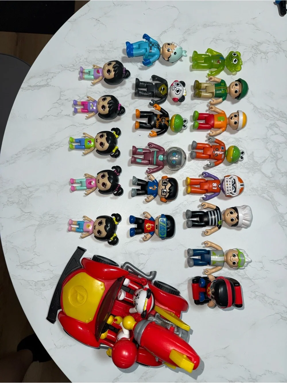 Kids Action Figures Playset with Red Rescue Vehicle and Mixed Color Figures